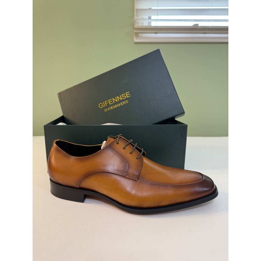 NEW Gifennse Mens 13 Handmade Leather Derby Luxery Dress Shoes tan Oxford